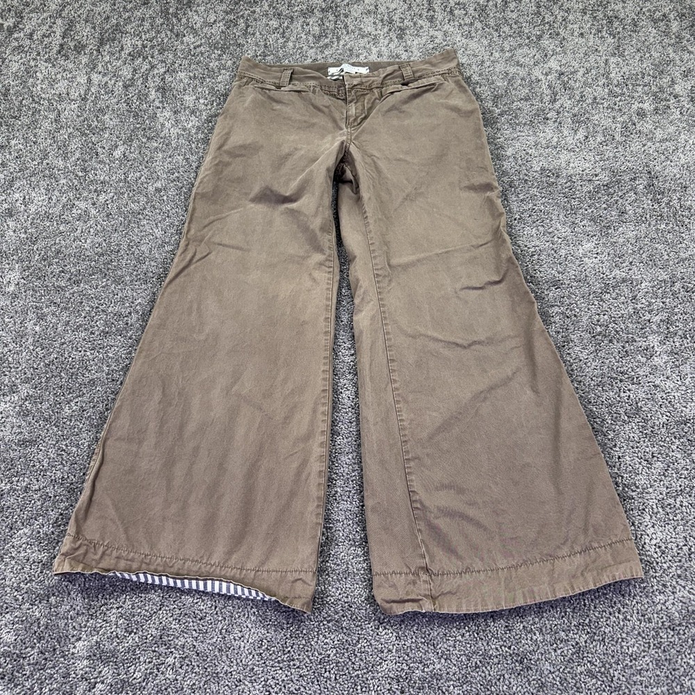 Old Navy Pants Womens 14 Brown Mid Rise Wide Leg Khakis Cotton Twill Casual